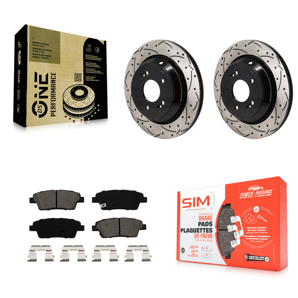 Rear Coated Drilled Slotted Disc Brake Rotor Semi-Metallic Pad Kit For 2015 Kia K900 3.8L KDS-101164