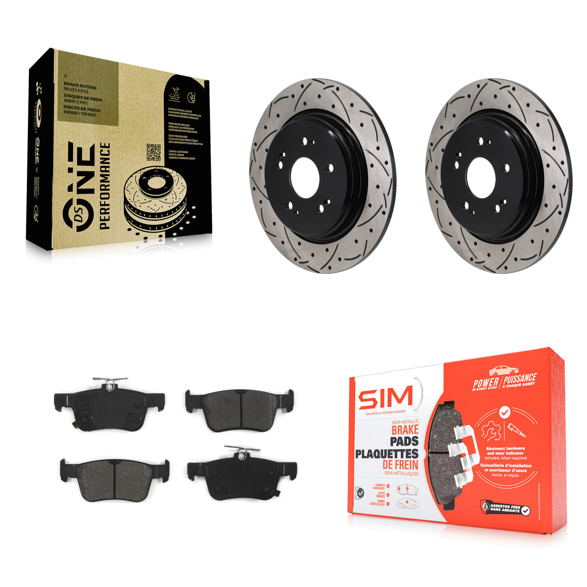 Rear Coated Drilled Slot Disc Brake Rotor & Semi-Metallic Pad Kit For 2019-2021 Acura RDX KDS-101168