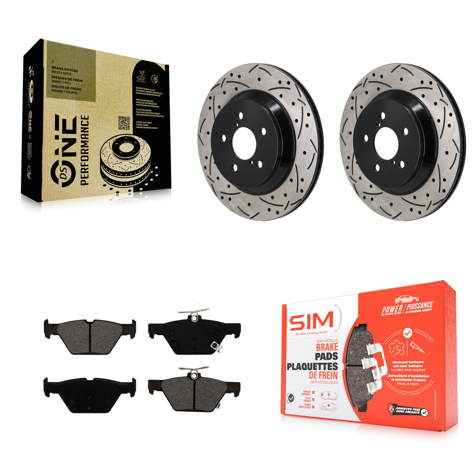 Rear Coated Drilled Slotted Disc Brake Rotor & Semi-Metallic Pad Kit For Subaru Crosstrek KDS-101175