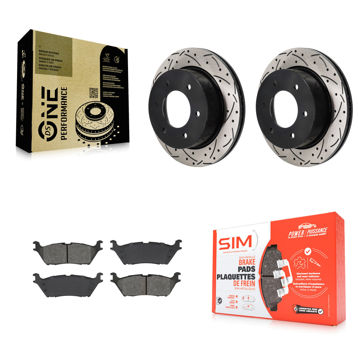 Rear Drilled Slot Disc Brake Rotor & Semi-Metallic Pad Kit For 2022-2023 Ford Bronco 3.0L KDS-101178
