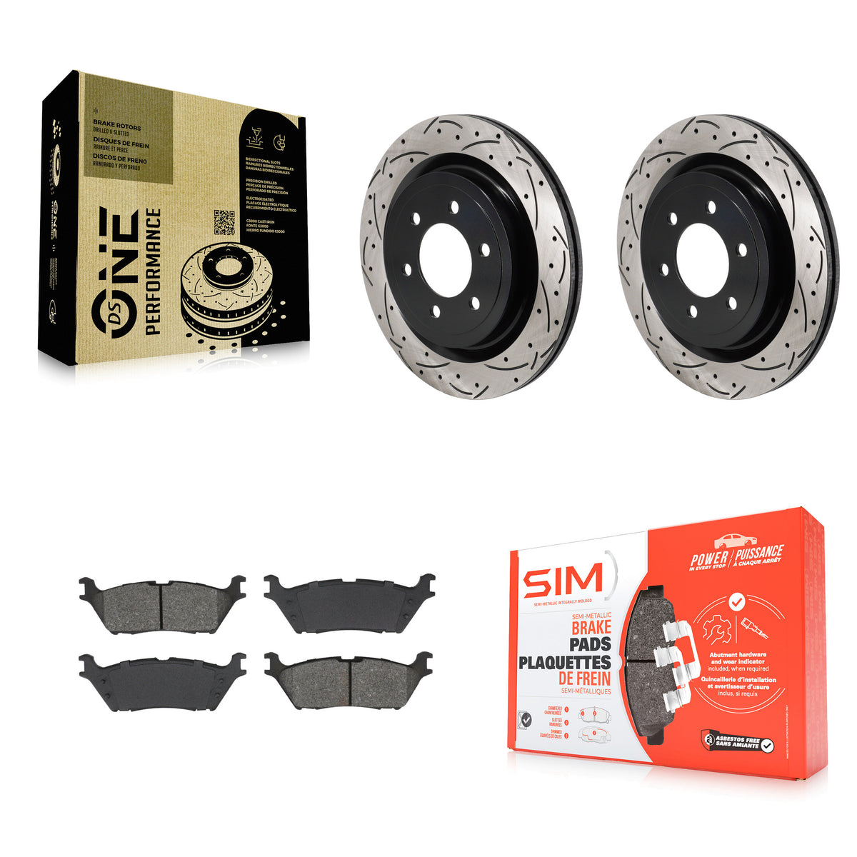 Rear Coated Drilled Slot Disc Brake Rotors Semi-Metallic Pad Kit For Ford F-150 Lightning KDS-101179