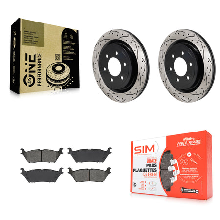 Rear Coated Drilled Slot Disc Brake Rotors Semi-Metallic Pad Kit For Ford F-150 Lightning KDS-101179