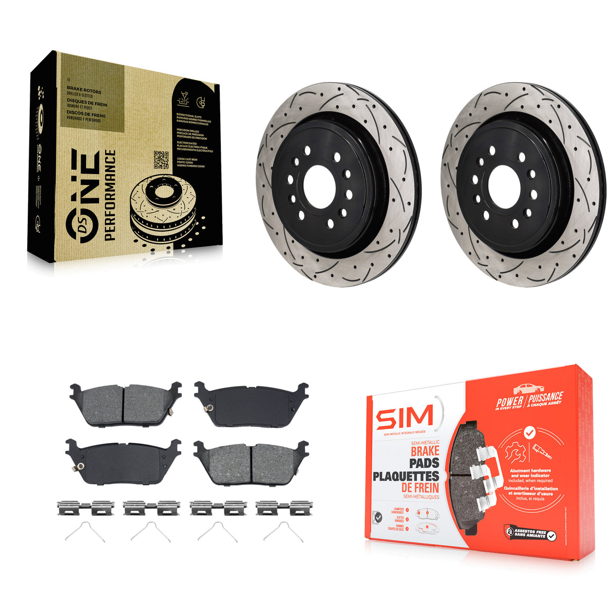 Rear Drill Slot Disc Brake Rotor Semi-Metallic Pad Kit For Ram 1500 Jeep Wagoneer Grand L KDS-101180
