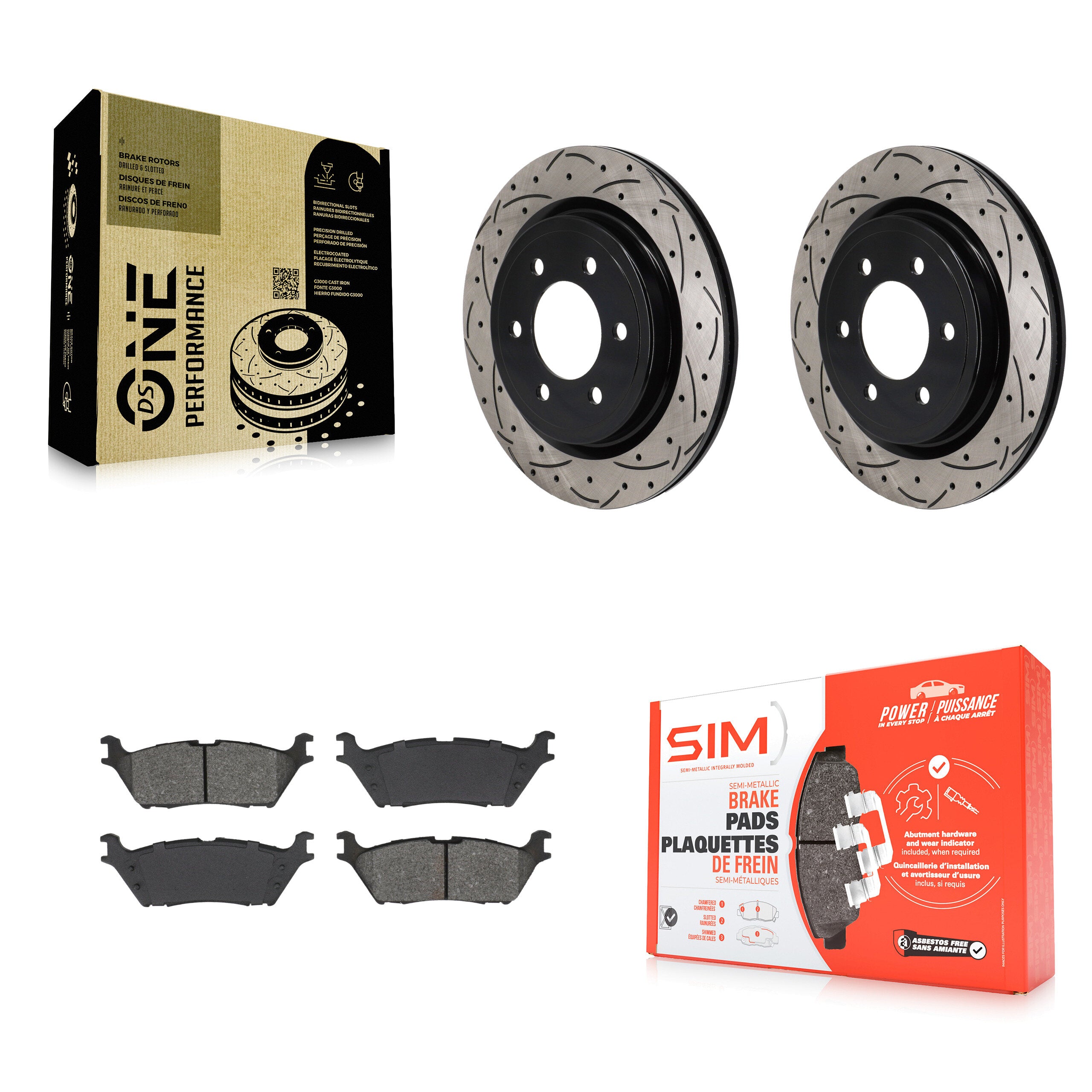 Rear Drilled Slot Brake Rotor & Semi-Metallic Pad Kit For Ford F-150 Lightning Expedition KDS-101186