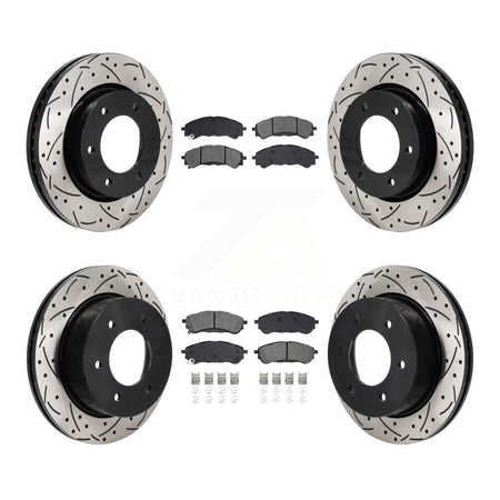 Front Rear Drilled Slot Disc Brake Rotors Semi-Metallic Pad Kit For 2019-2023 Ford Ranger KDS-101195