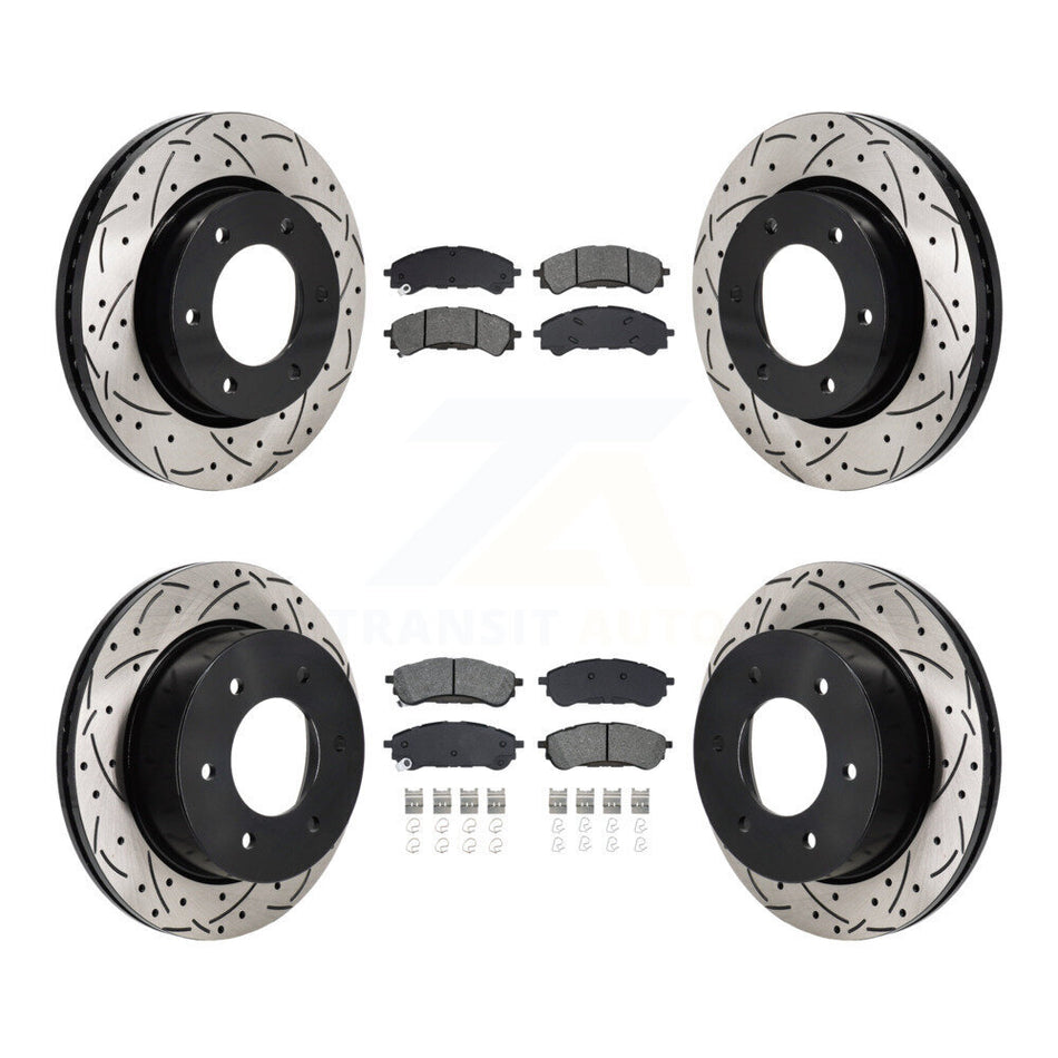 Front Rear Drilled Slot Disc Brake Rotors Semi-Metallic Pad Kit For 2019-2023 Ford Ranger KDS-101195