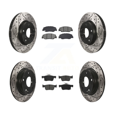 Front Rear Coated Drilled Slotted Disc Brake Rotors Semi-Metallic Pad Kit For Honda Civic KDS-101196