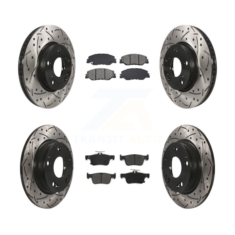 Front Rear Coated Drilled Slotted Disc Brake Rotors Semi-Metallic Pad Kit For Honda Civic KDS-101196