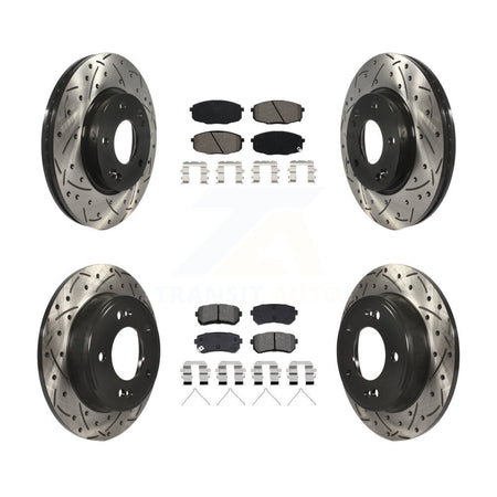 Front Rear Drill Slot Disc Brake Rotors Semi-Metallic Pad Kit For Hyundai Kona Kia Seltos KDS-101199