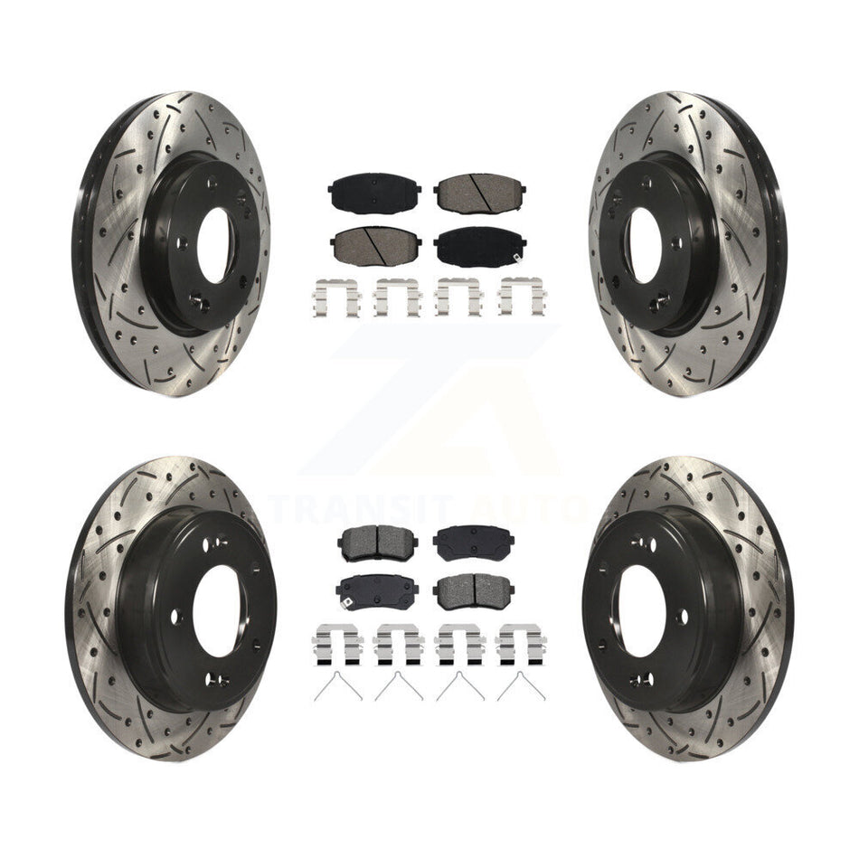 Front Rear Drill Slot Disc Brake Rotors Semi-Metallic Pad Kit For Hyundai Kona Kia Seltos KDS-101199