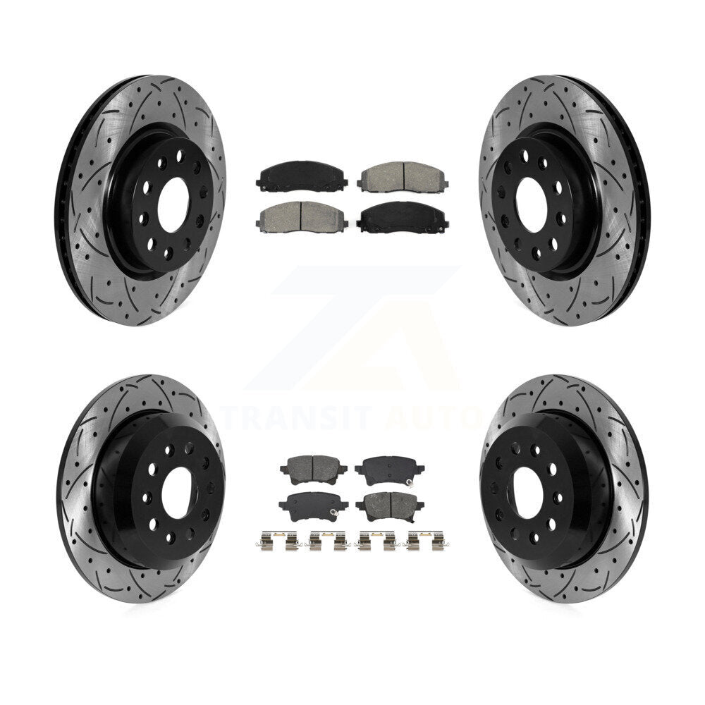 Front Rear Coated Drilled Slot Disc Brake Rotor & Semi-Metallic Pad Kit For Jeep Wrangler KDS-101202