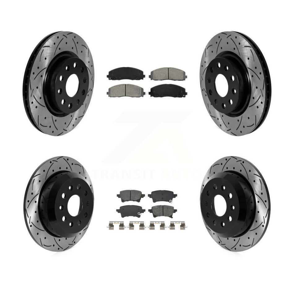 Front Rear Coated Drilled Slot Disc Brake Rotor & Semi-Metallic Pad Kit For Jeep Wrangler KDS-101202
