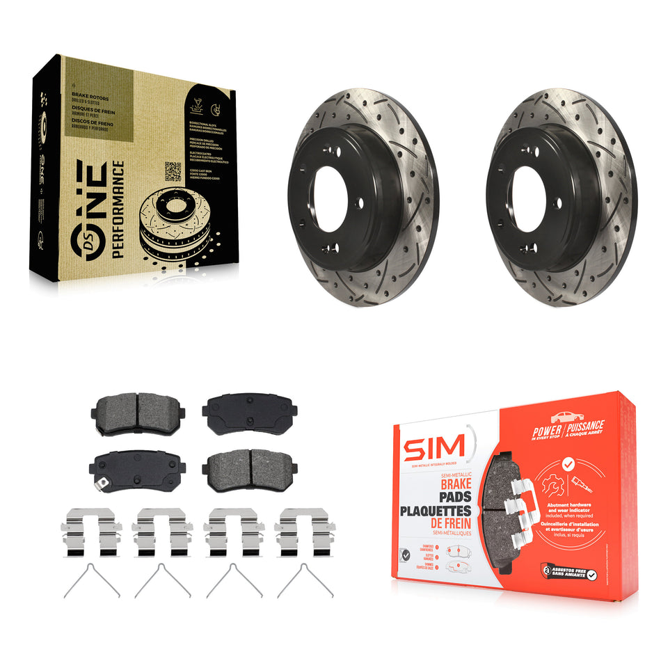 Rear Coated Drill Slot Disc Brake Rotor Semi-Metallic Pad Kit For Hyundai Kona Kia Seltos KDS-101207