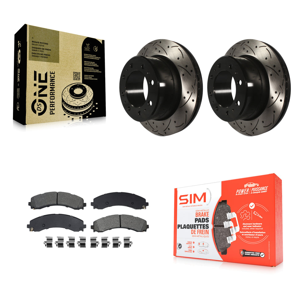 Rear Drill Slot Disc Brake Rotor Semi-Metallic Pad Kit For Ram 3500 With Dual Wheels KDS-101208