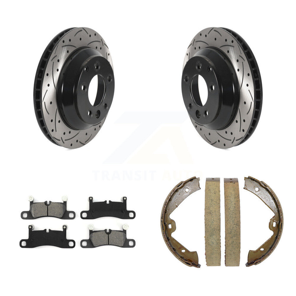 Rear Disc Drilled & Slotted Rotors Semi-Metallic Pads Parking Shoes Kit For Volkswagen KDS-101212