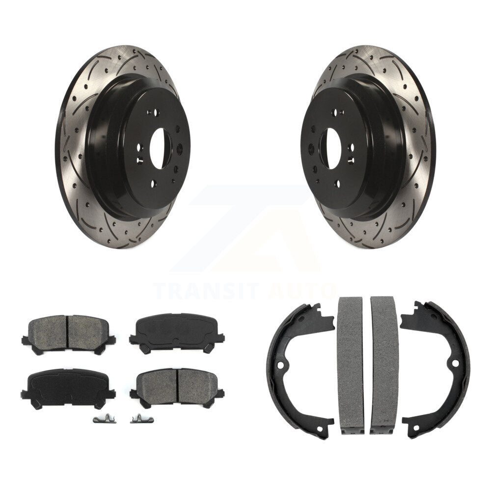 Rear Disc Drilled & Slotted Rotors Semi-Metallic Pads And Parking Shoes Kit For Acura MDX KDS-101213