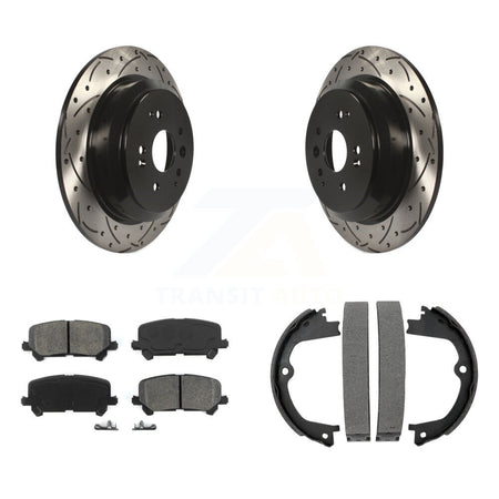 Rear Disc Drilled & Slotted Rotors Semi-Metallic Pads And Parking Shoes Kit For Acura MDX KDS-101213