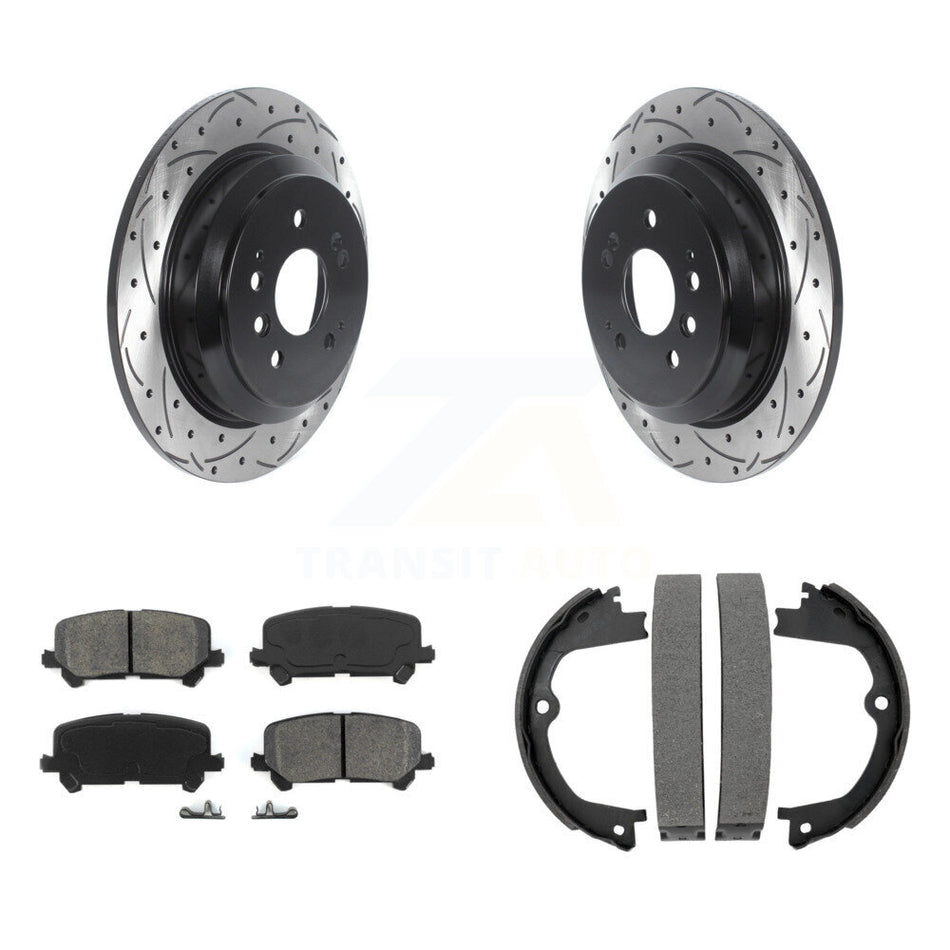 Rear Disc Drilled & Slotted Rotors Semi-Metallic Pads Parking Shoes Kit For Honda Pilot KDS-101214