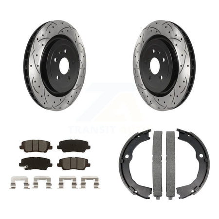 Rear Disc Drilled & Slotted Rotors Semi-Metallic Pads Parking Shoes Kit For Cadillac CTS KDS-101218