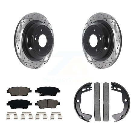 Rear Disc Drilled & Slotted Rotors Semi-Metallic Pads Parking Shoes Kit For Hyundai G80 KDS-101225