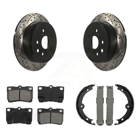 Rear Disc Drilled & Slotted Rotors Semi-Metallic Pads Parking Shoes Kit For Lexus IS250 KDS-101228