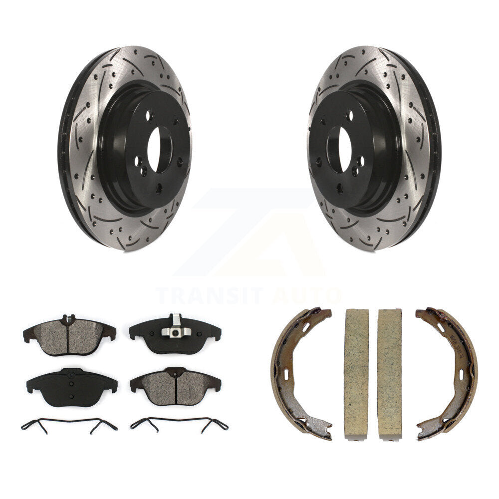 Rear Disc Drilled & Slotted Rotors Semi-Metallic Pads Parking Shoes Kit For Mercedes-Benz KDS-101234