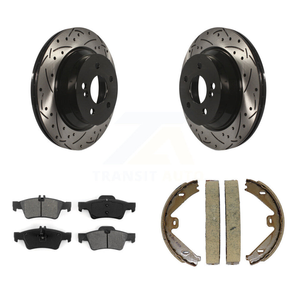Rear Disc Drilled & Slotted Rotors Semi-Metallic Pads Parking Shoes Kit For Mercedes-Benz KDS-101235