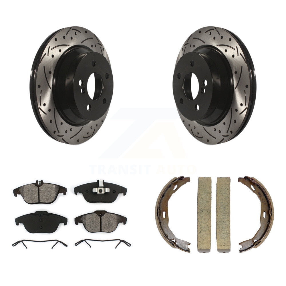 Rear Disc Drilled & Slotted Rotors Semi-Metallic Pads Parking Shoes Kit For Mercedes-Benz KDS-101237
