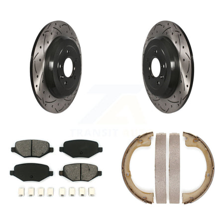 Rear Disc Drilled & Slotted Rotors Semi-Metallic Pads Parking Shoes Kit For Lincoln MKT KDS-101241