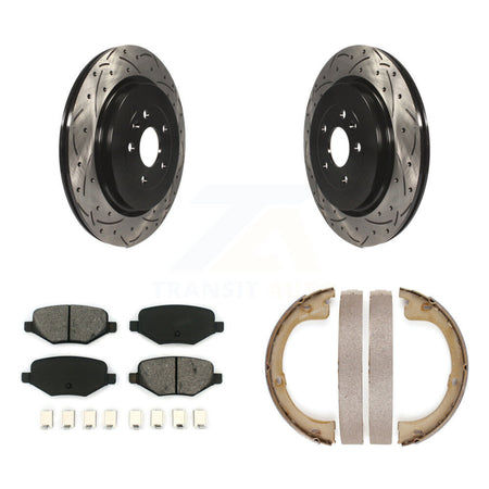 Rear Disc Drilled & Slotted Rotors Semi-Metallic Pads Parking Shoes Kit For Lincoln MKT KDS-101244