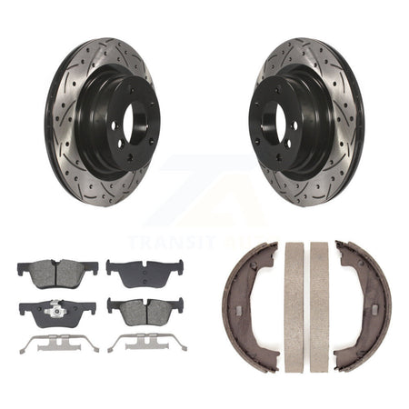 Rear Disc Drilled & Slotted Rotors Semi-Metallic Pads Parking Shoes Kit For BMW 230i 228i KDS-101246