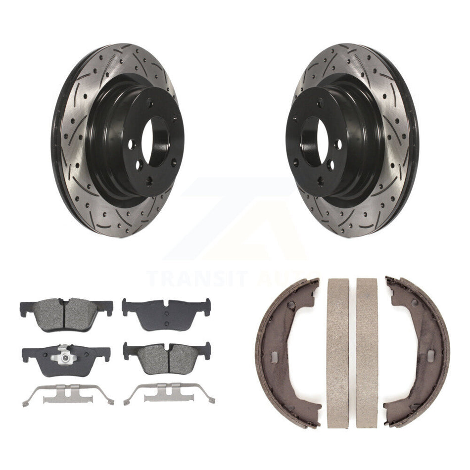Rear Disc Drilled & Slotted Rotors Semi-Metallic Pads Parking Shoes Kit For BMW 230i 228i KDS-101246