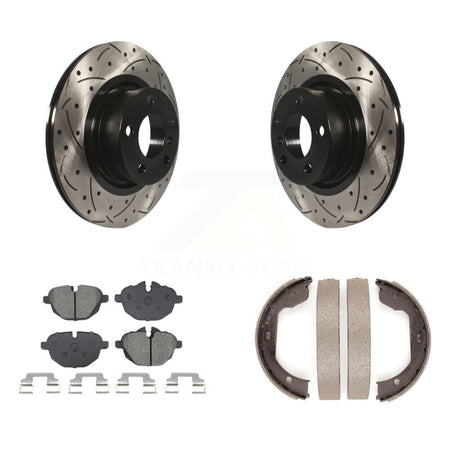 Rear Disc Drilled & Slotted Rotors Semi-Metallic Pads Parking Brake Shoes Kit For BMW X3 KDS-101253