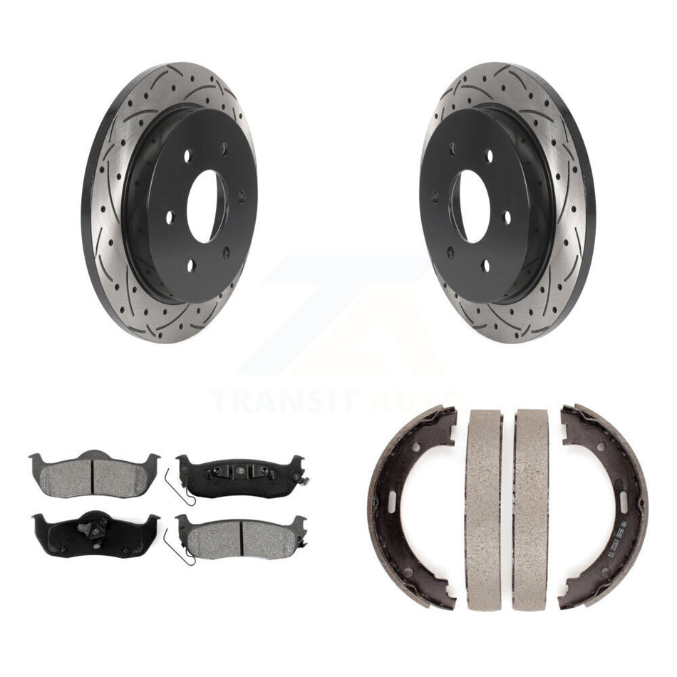 Rear Disc Drilled & Slotted Rotors Semi-Metallic Pads Parking Shoes Kit For Nissan TITAN KDS-101263