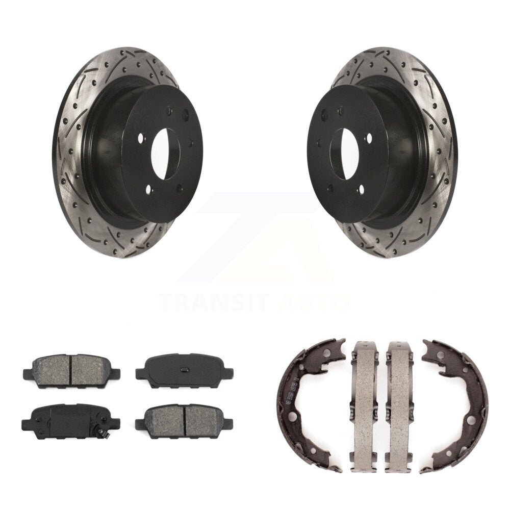 Rear Disc Drilled & Slotted Rotors Semi-Metallic Pads Parking Shoes Kit For Nissan Sentra KDS-101266