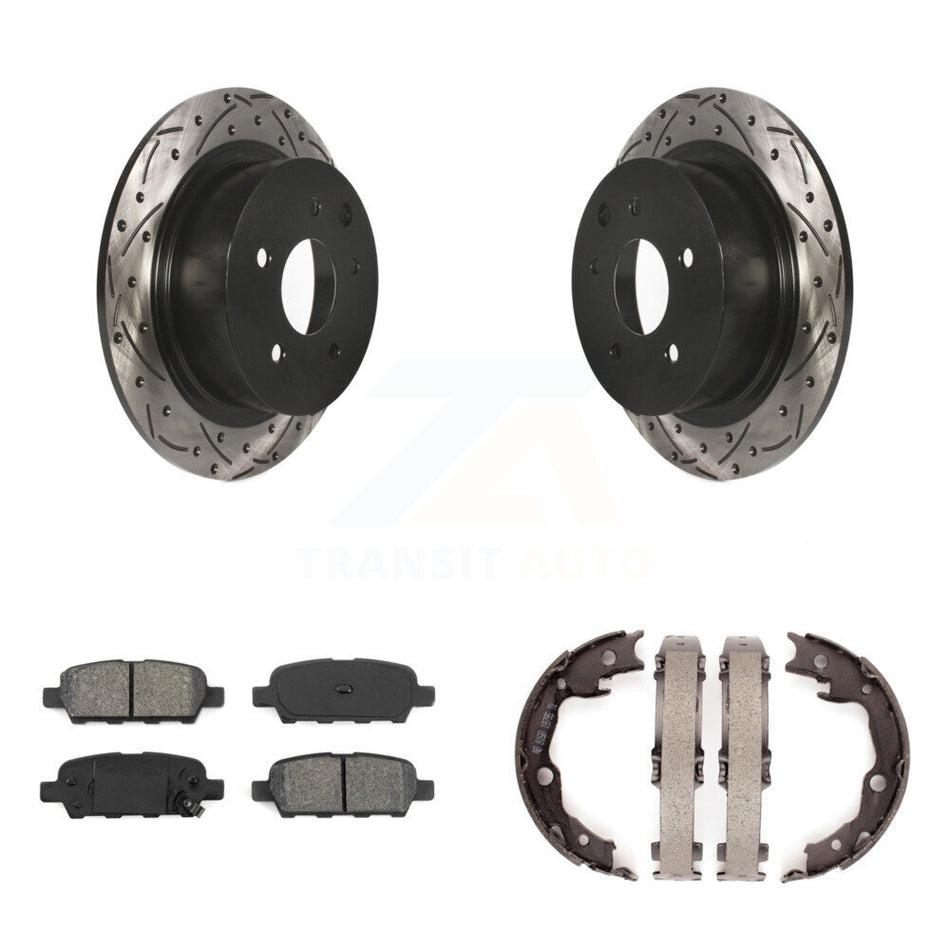 Rear Disc Drilled & Slotted Rotors Semi-Metallic Pads Parking Shoes Kit For Nissan Sentra KDS-101266