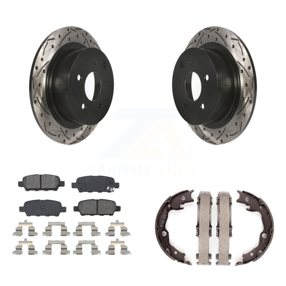 Rear Disc Drilled & Slotted Rotors Semi-Metallic Pads Parking Shoes Kit For Nissan Sentra KDS-101266