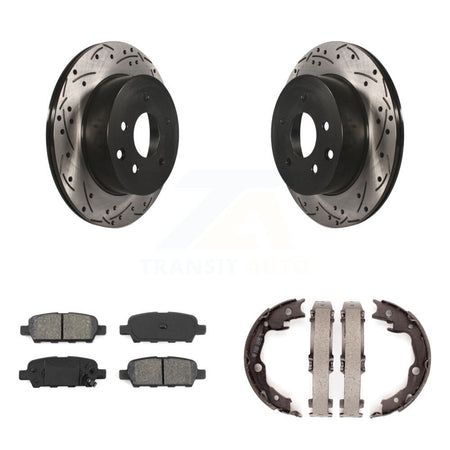 Rear Disc Drilled & Slotted Rotors Semi-Metallic Pads Parking Shoes Kit For Nissan Rogue KDS-101267