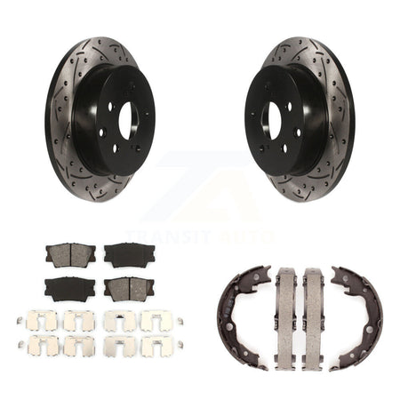 Rear Disc Drilled & Slotted Rotors Semi-Metallic Pads Parking Shoes Kit For Toyota RAV4 KDS-101268