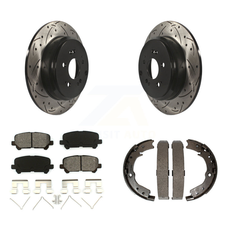 Rear Disc Drilled & Slotted Rotors Semi-Metallic Pads Parking Shoes Kit For Honda Odyssey KDS-101294