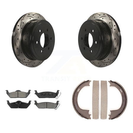 Rear Disc Drilled & Slotted Rotors Semi-Metallic Pads Parking Shoes Kit For Ford F-150 LT KDS-101301