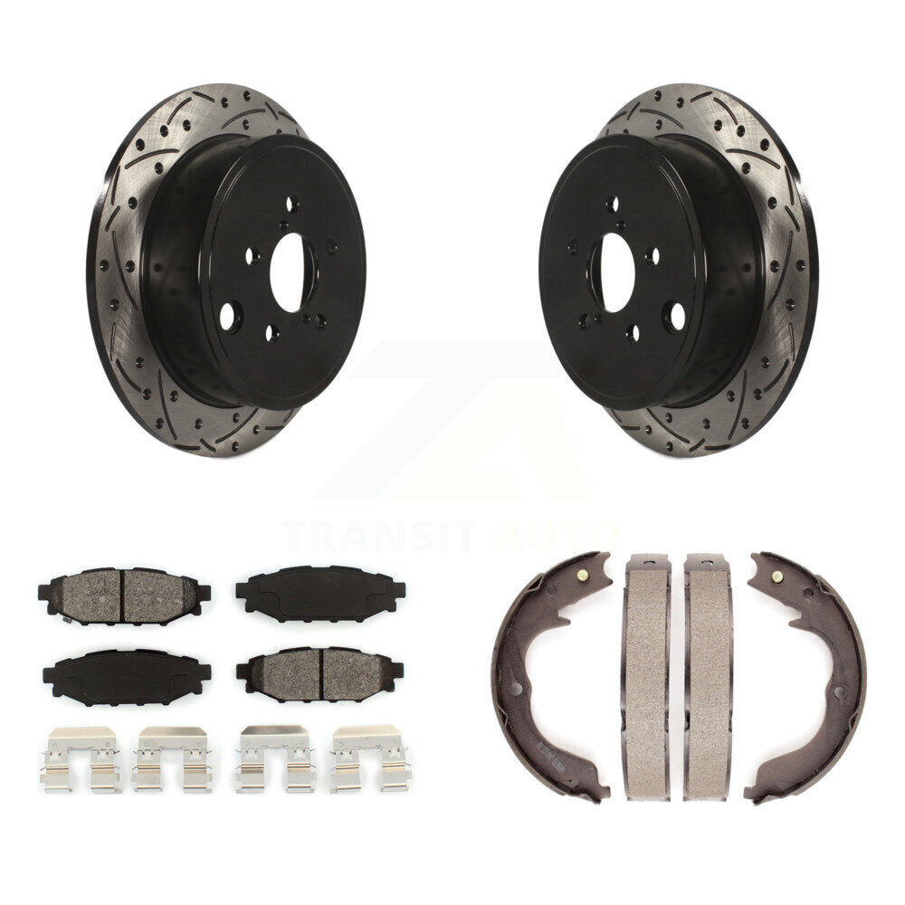 Rear Disc Drilled & Slotted Rotors Semi-Metallic Pads Parking Shoes Kit For Subaru Legacy KDS-101314