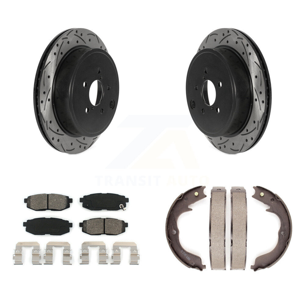 Rear Disc Drilled & Slotted Rotors Semi-Metallic Pads Parking Shoes Kit For Subaru Legacy KDS-101317