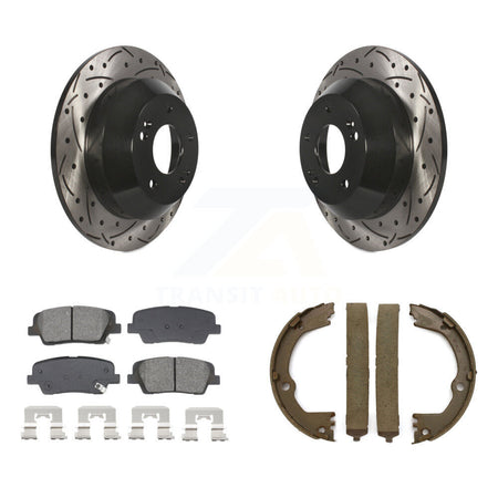 Rear Disc Drilled & Slotted Rotors Semi-Metallic Pads Parking Shoes Kit For Hyundai Santa KDS-101321