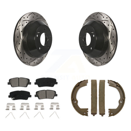 Rear Disc Drilled & Slotted Rotors Semi-Metallic Pads Parking Shoes Kit For Hyundai Santa KDS-101323