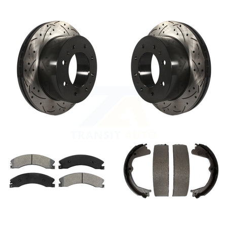 Rear Disc Drilled & Slotted Rotors Semi-Metallic Pads Parking Shoes Kit For Chevrolet HD KDS-101328