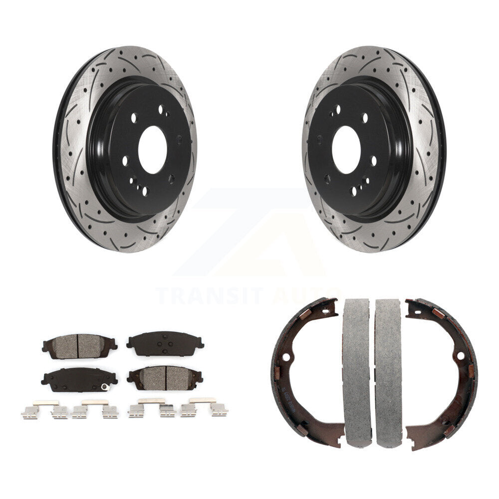 Rear Disc Drilled & Slotted Rotors Semi-Metallic Pads Parking Shoes Kit For Chevrolet LD KDS-101331