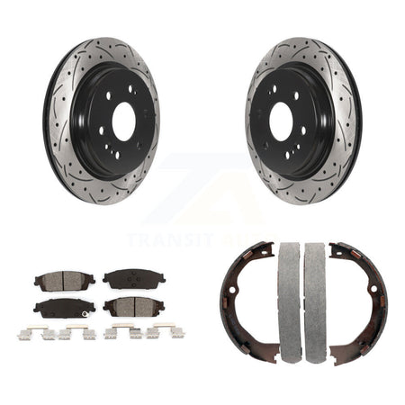 Rear Disc Drilled & Slotted Rotors Semi-Metallic Pads Parking Shoes Kit For Chevrolet LD KDS-101331