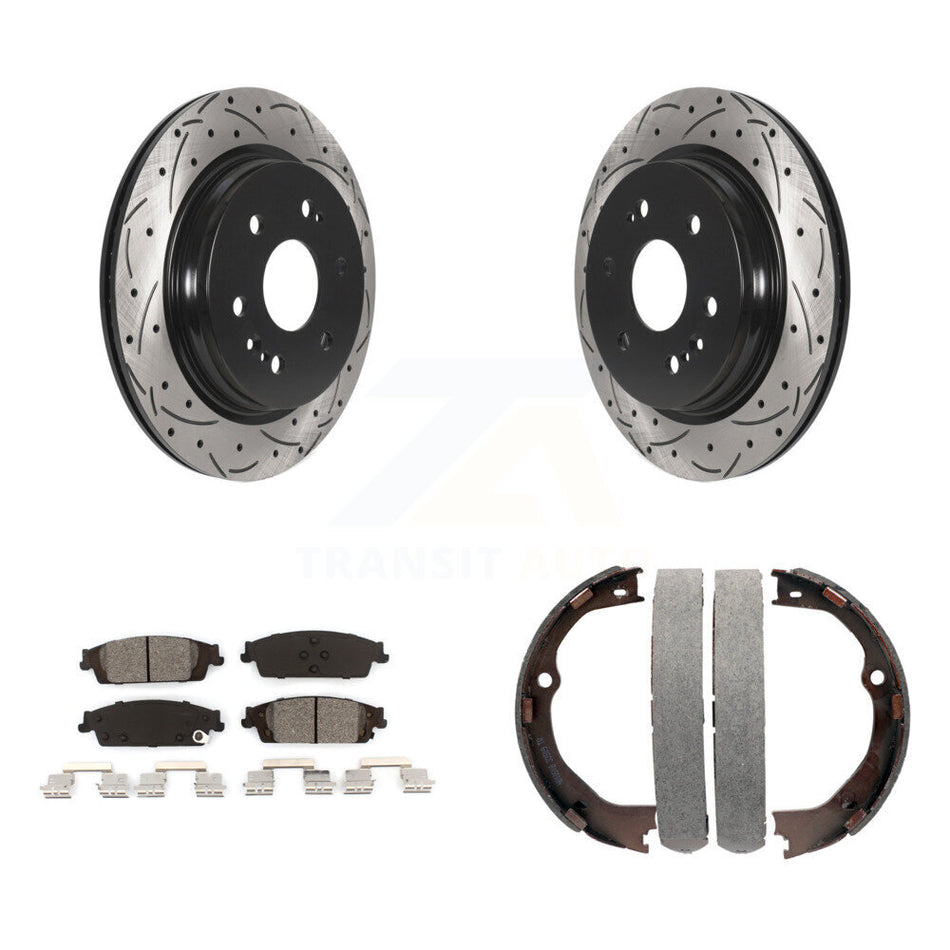 Rear Disc Drilled & Slotted Rotors Semi-Metallic Pads Parking Shoes Kit For Chevrolet LD KDS-101331