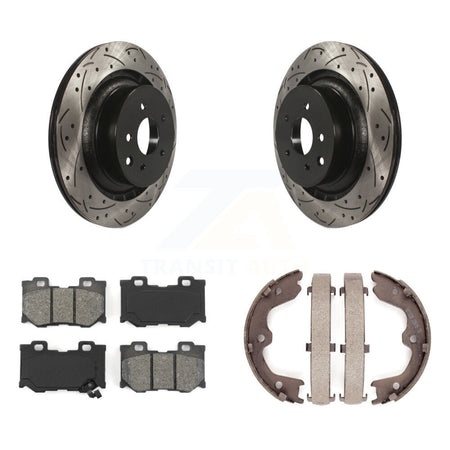 Rear Disc Drilled & Slotted Rotors Semi-Metallic Pads Parking Shoes Kit For INFINITI G37 KDS-101335
